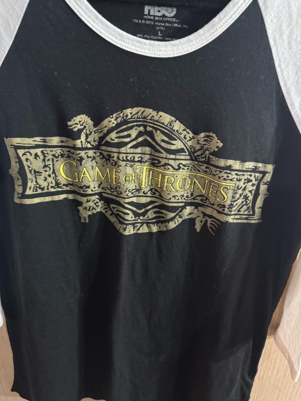 Game of Thrones Black & White Raglan Graphic Tee Size Large - Picture 2 of 4